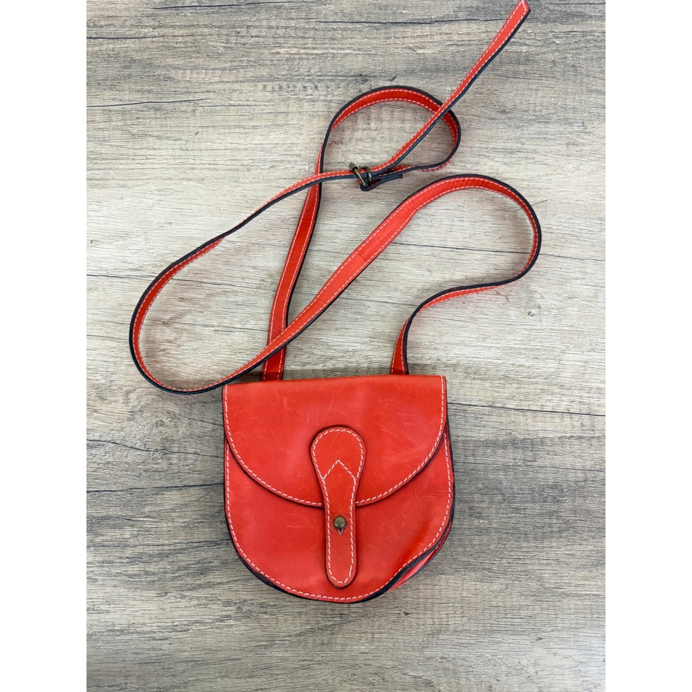 Henri Bendel Vintage Red Leather Crossbody Saddle Bag Made in Italy Plaid Lining